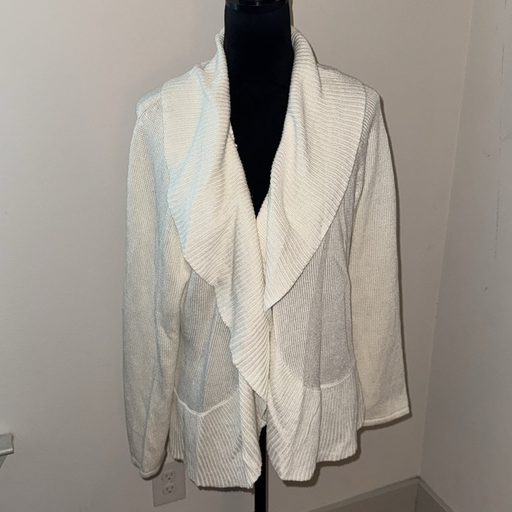Chico’s white cotton rayon open front cardigan sweater sz XL